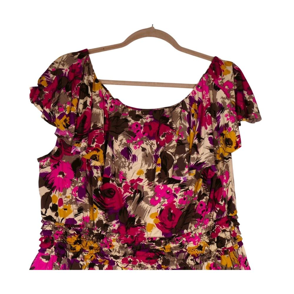 Kohls Floral Dress Womens Large Multicolor Fit Flare Knee Length Flutter Sleeve - Picture 3 of 12